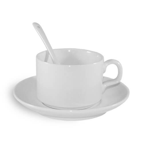 Tass alustassi ja lusikaga